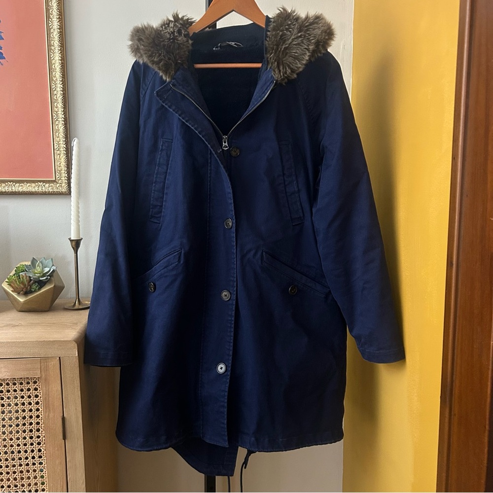 Lands End Women's Expedition Parka Coat Faux‎ Fur Hood Jacket Waterproof Large